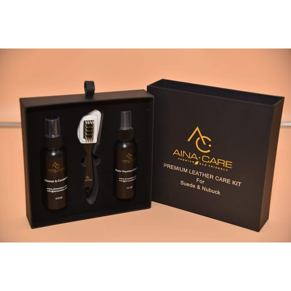 AinaCare Leather Cleaner and Conditioner with Water Repellent Spray and Suede Brush