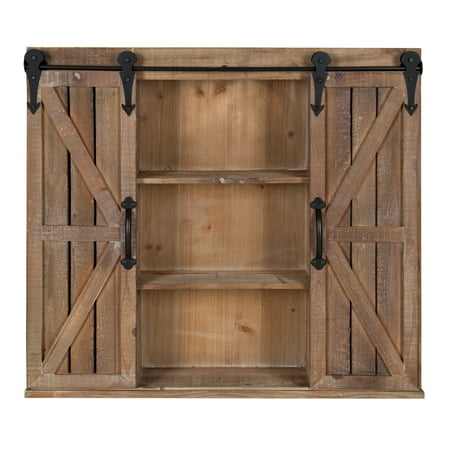 Pottery Barn Wall Cabinet Kate and Laurel Cates Wood Wall Storage Cabinet with Two Sliding Barn Doors, Rustic Brown ()
