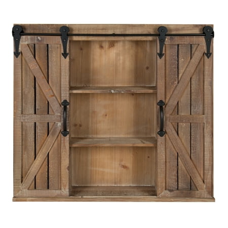 Kate and Laurel Cates Wood Wall Storage Cabinet with Two Sliding Barn Doors, Rustic