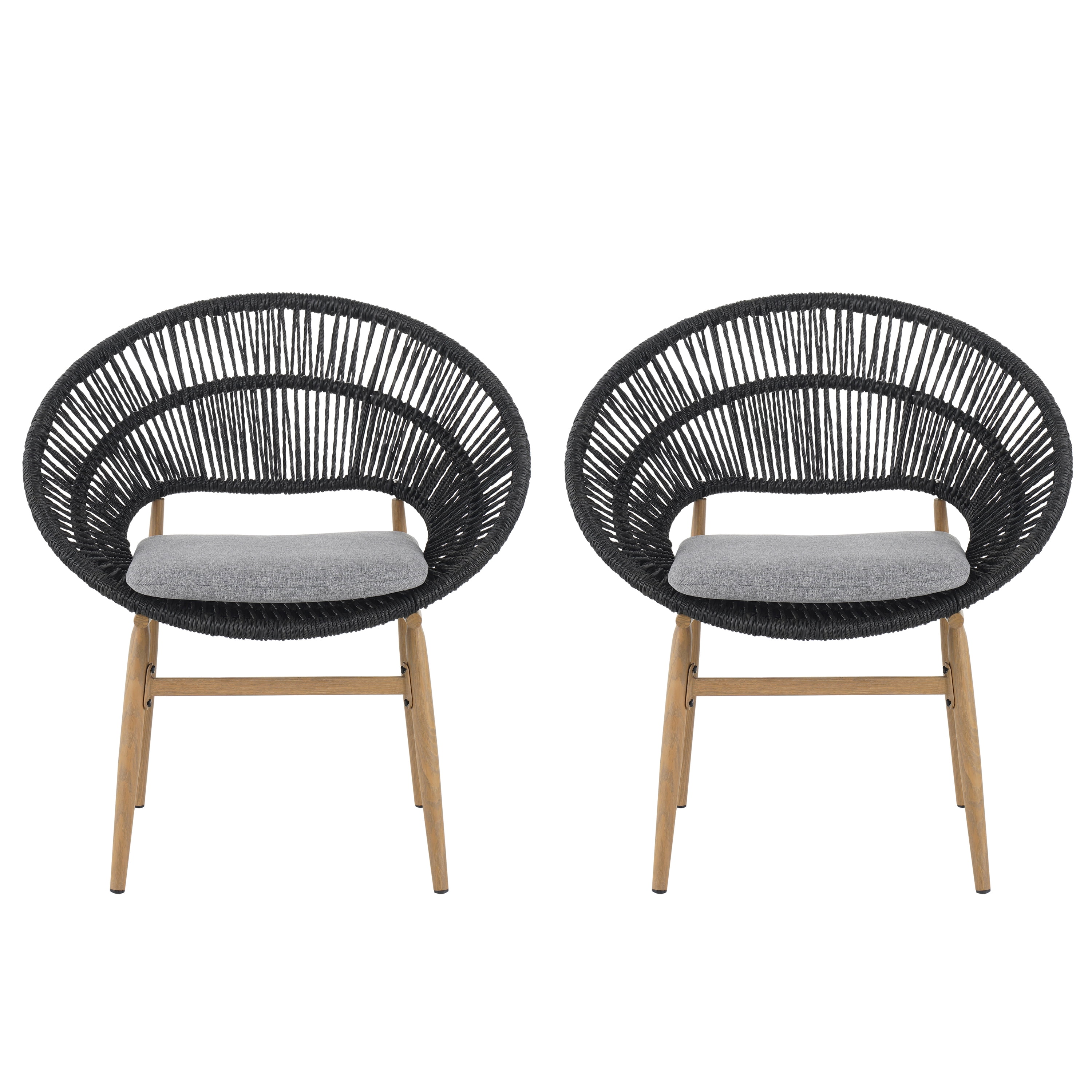 Outdoor Wicker Papasan Style Dining Chair for Patio Garden, Dark Gray
