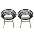 thumbnail image 3 of Olurrisa Outdoor Wicker Papasan Style Dining Chair, Teak Finished Leg and Dark Gray Faux Rattan, Gray Cushion, Set of 2, 3 of 8