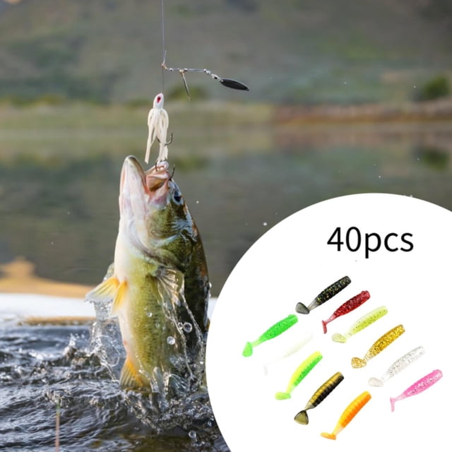 40 piezas de señuelos de pesca de , gusanos de pesca, cebos blandos, señuelos de pesca, para la trucha de pesca de mandarín, agua salada, regalos