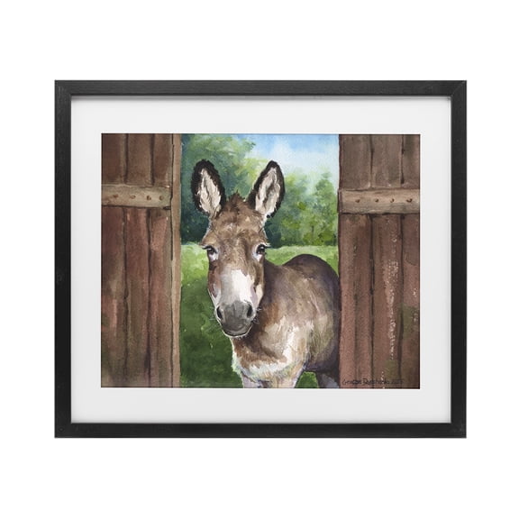 Stupell Industries Donkey in Wooden Gate Black Framed Print Under Glass, design by George Dyachenko