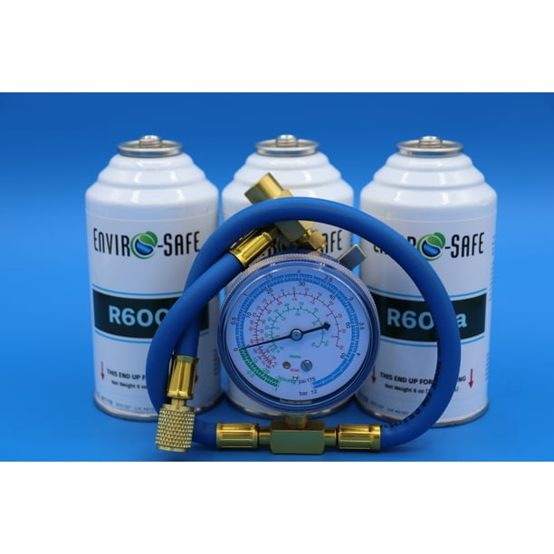Envirsosafe R600a Refrigerant, 3 Cans and Gauge, R600a, R600, Refrigerators, Coolers