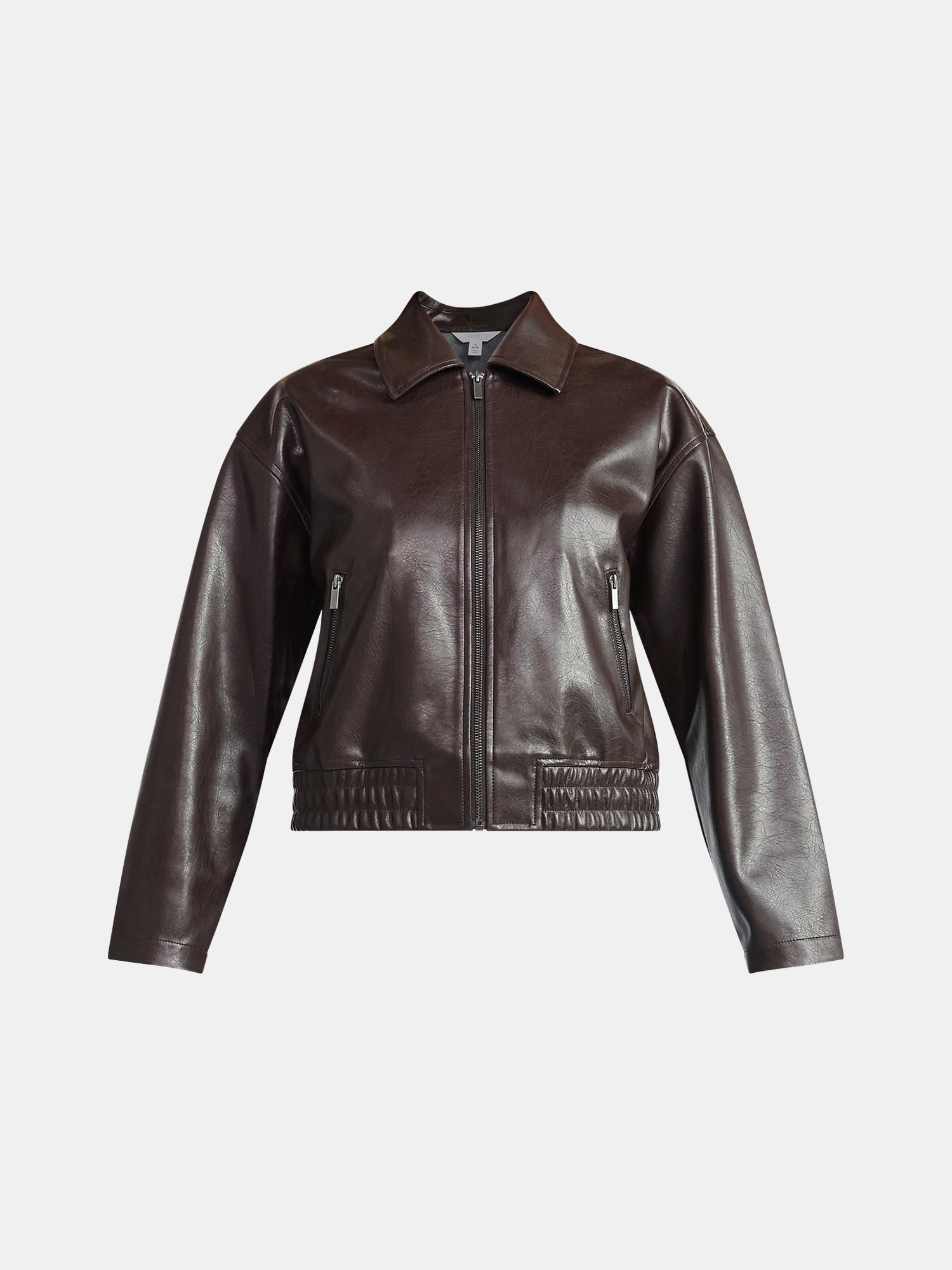 Time and Tru Women's Faux Leather Zip Jacket, Midweight, Sizes XS-XXXL