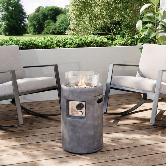 MOALCOFER 40,000 BTU Outdoor Fire Pit,16'' Round Propane Fire Pit with Windproof Glass Guard,Lava Rocks & Waterproof Cover