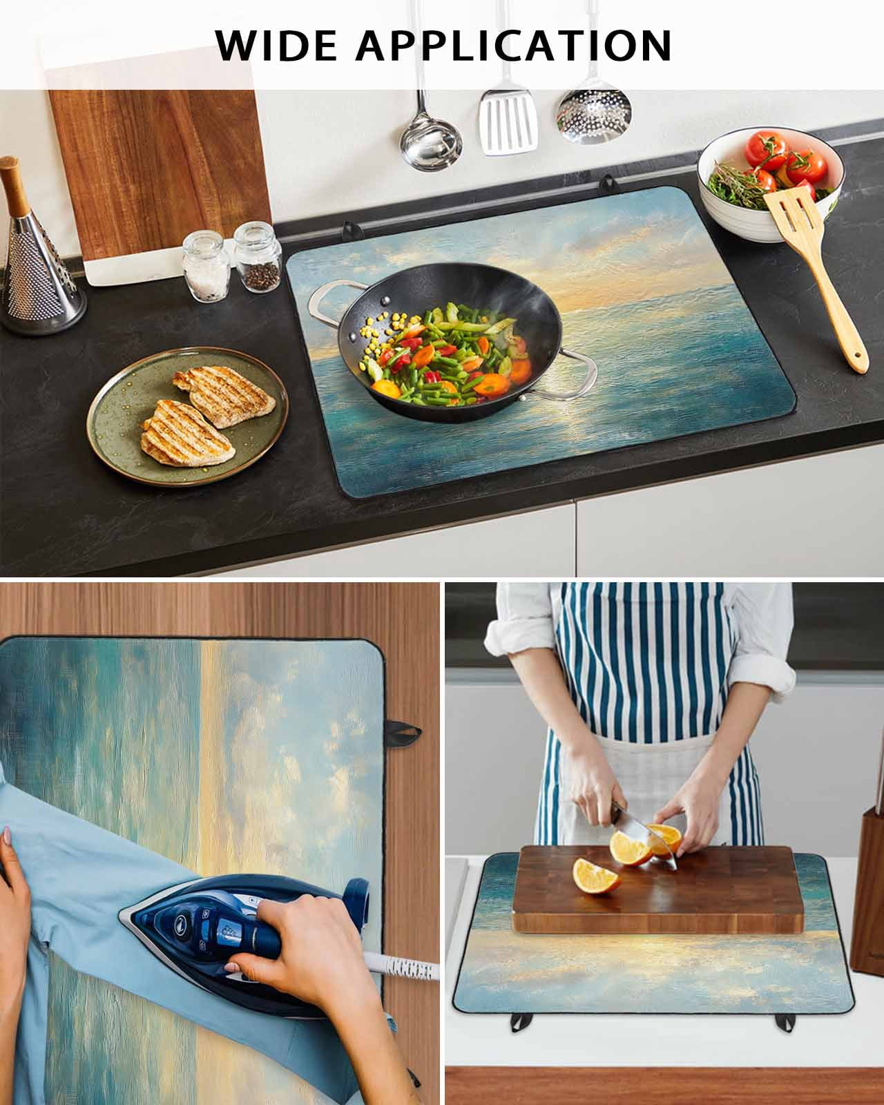 nqOlkjepod Large Induction Cooktop Protector Mat 24"x21", Sunset Ocean Stove Top Covers for Electric Stove, Natural Abstract Sea Oil Painting Art Stove Burner Cover Mats, Glass Top Stove Cover