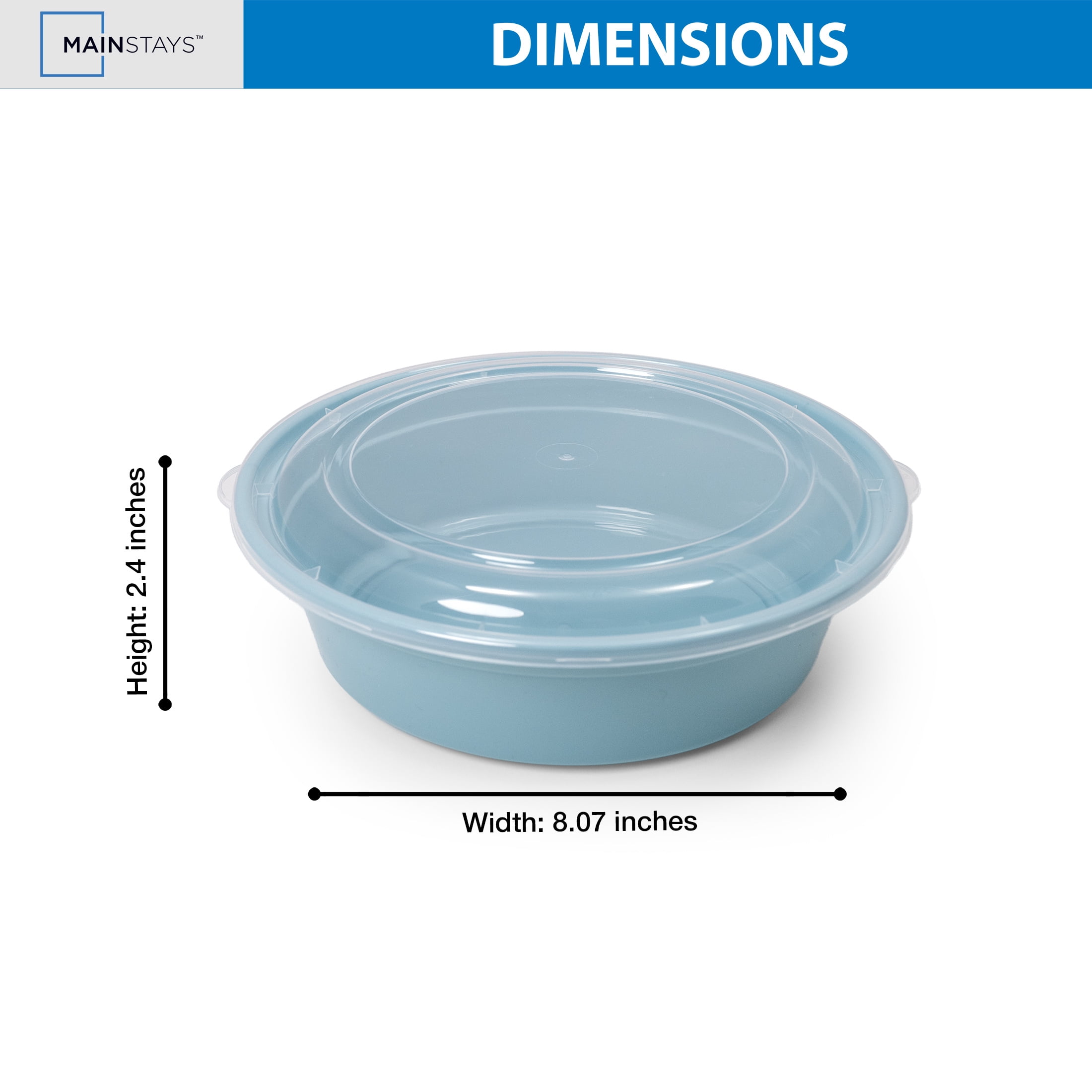 Mainstays 5-Pack Round BPA-Free Plastic Meal Prep Food Storage Containers, 1L, Blue Cameo