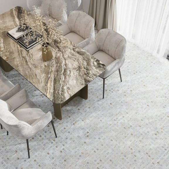 Serena 12x12 White Gray Calacatta Gold, Thassos Mosaic Basketweave Wall and Floor Tile (5 sq ft/case) - 5 Pack