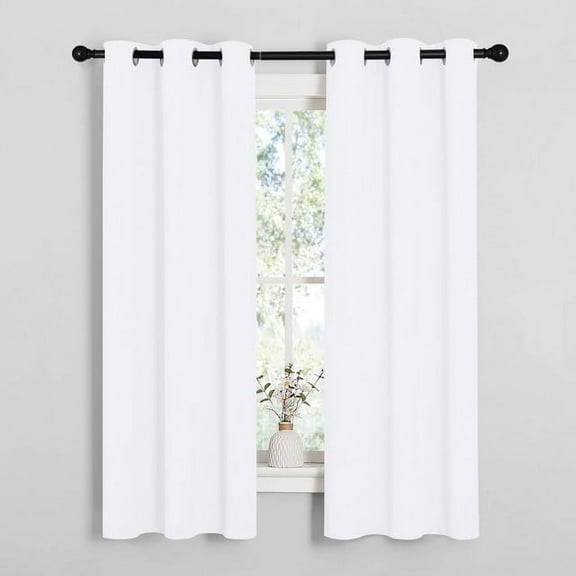 NICETOWN Blackout Curtains for Living Room, Grommet Thermal Bedroom Blackout Curtains, Pure White, Set of 2, W42 x L63