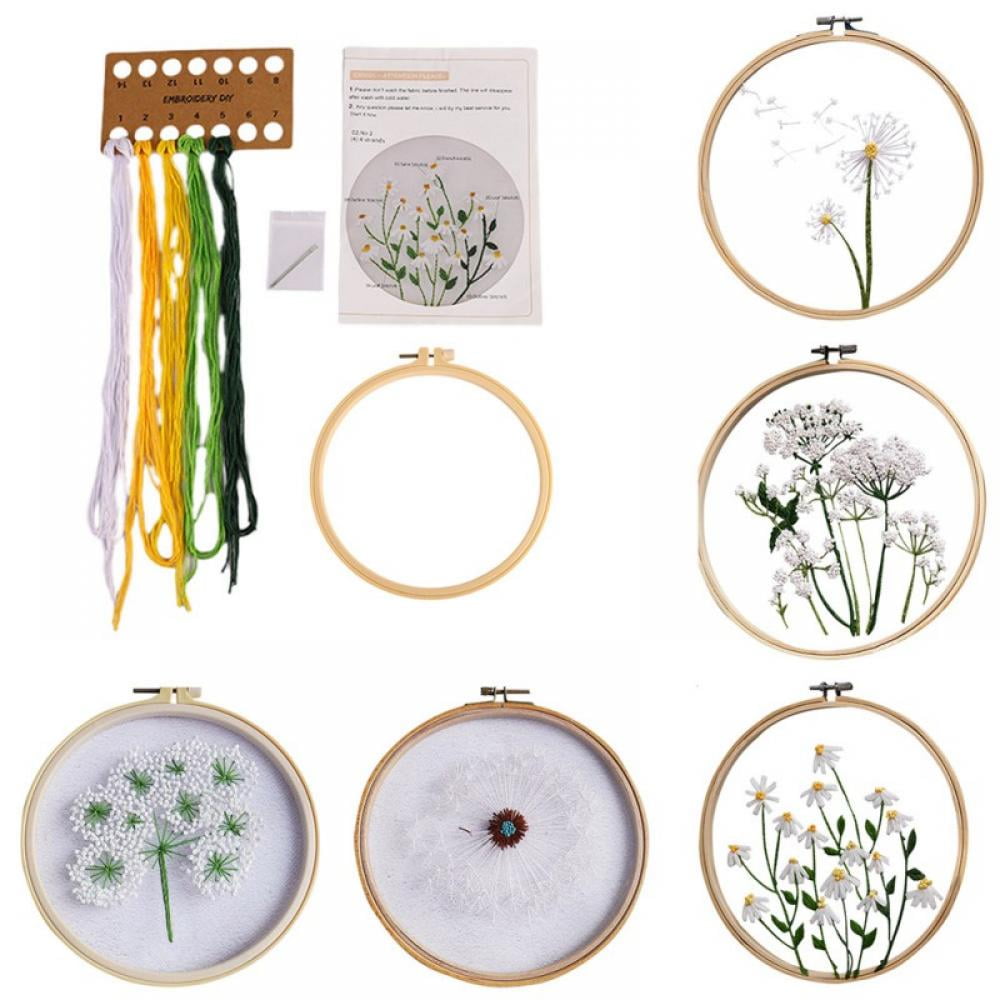 Embroidery Kit for Beginner, Chinese Style Three-dimensional Transparent Yarn DIY Embroidery Plant Handmade Crafts Material Package+22CM Embroidered