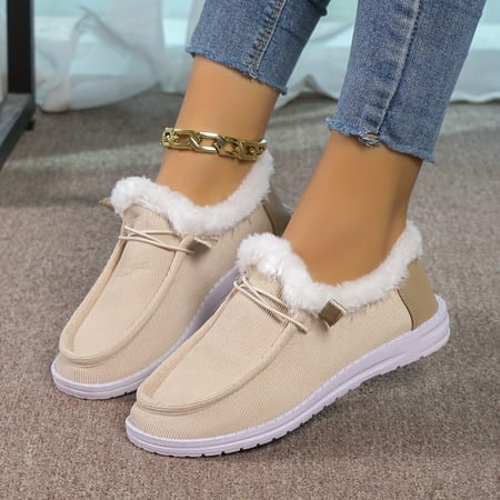 EIMELI Cozy Womens Colorblock Fluffy Loafers - Soft Fleece Lined Slip-On Design Plush Round Toe Winter Warmth Flat Soft Sole Shoes for Cold Weather