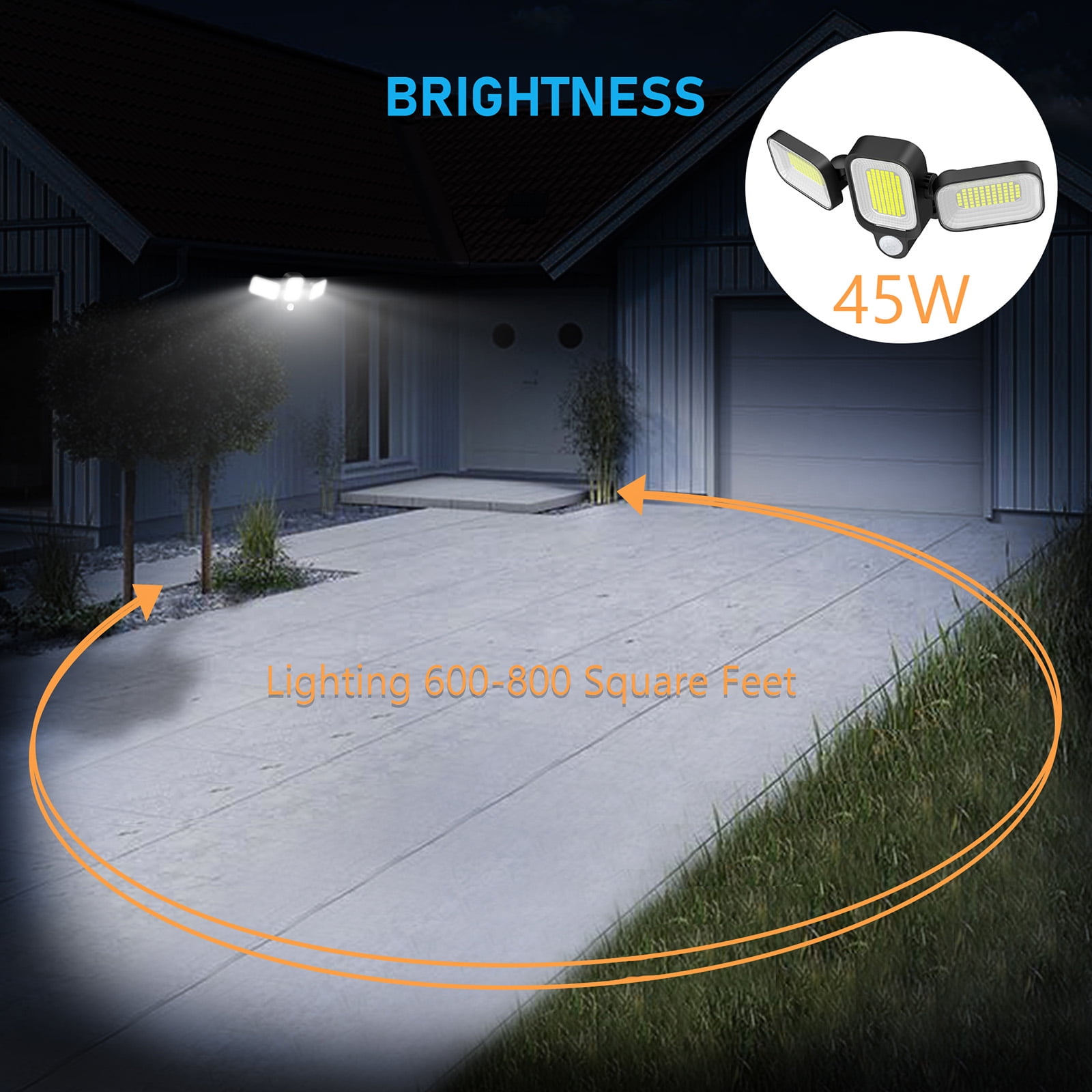 Foluu Solar Flood Lights 225 LED 3 Modle 270° Waterproof Motion Sensor Security Lights with 197In Cable 1Pack