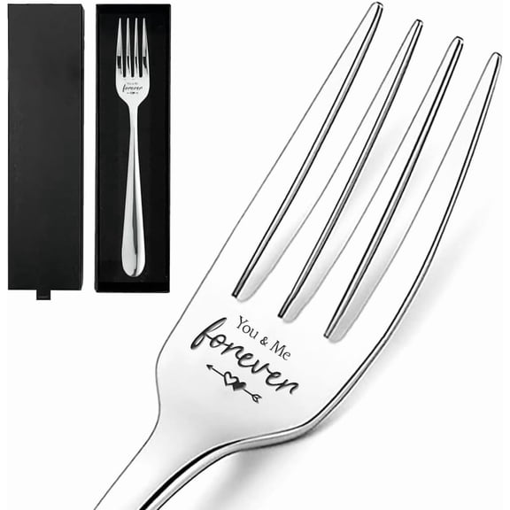 8.2inch Youe Forever Funny Engraved Stainless Steel Fork Dessert Forks Table Dinner Fork for Friends Families for Boyfriend Girlfriend Valentines Birthday Christmas grey