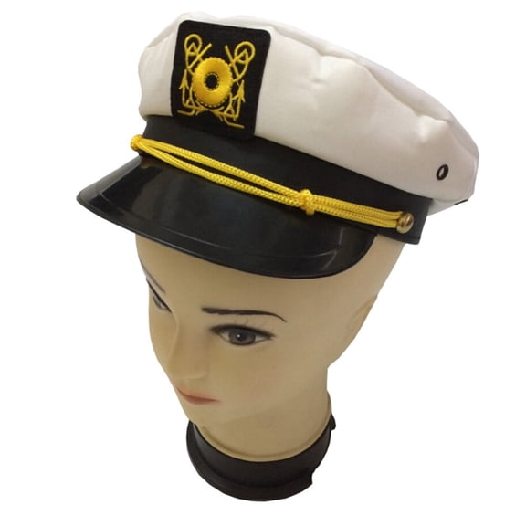 Nooxsoe Captain Yacht Hat Accessory | Adjustable White Sailor Captain Snapback Cap for Adults | Nautical Navy Party, & Boat Captain Dress Up Hat White One Size