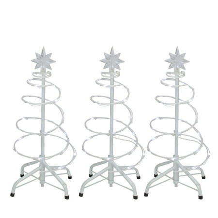 Set Of 3 Led Lighted Spiral Cone Walkway Christmas Trees Outdoor