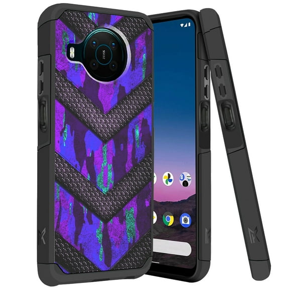 DALUX MetKase Hybrid Slim Phone Case Cover Compatible with Nokia X100 5G (2021) - Purple Camo Badge