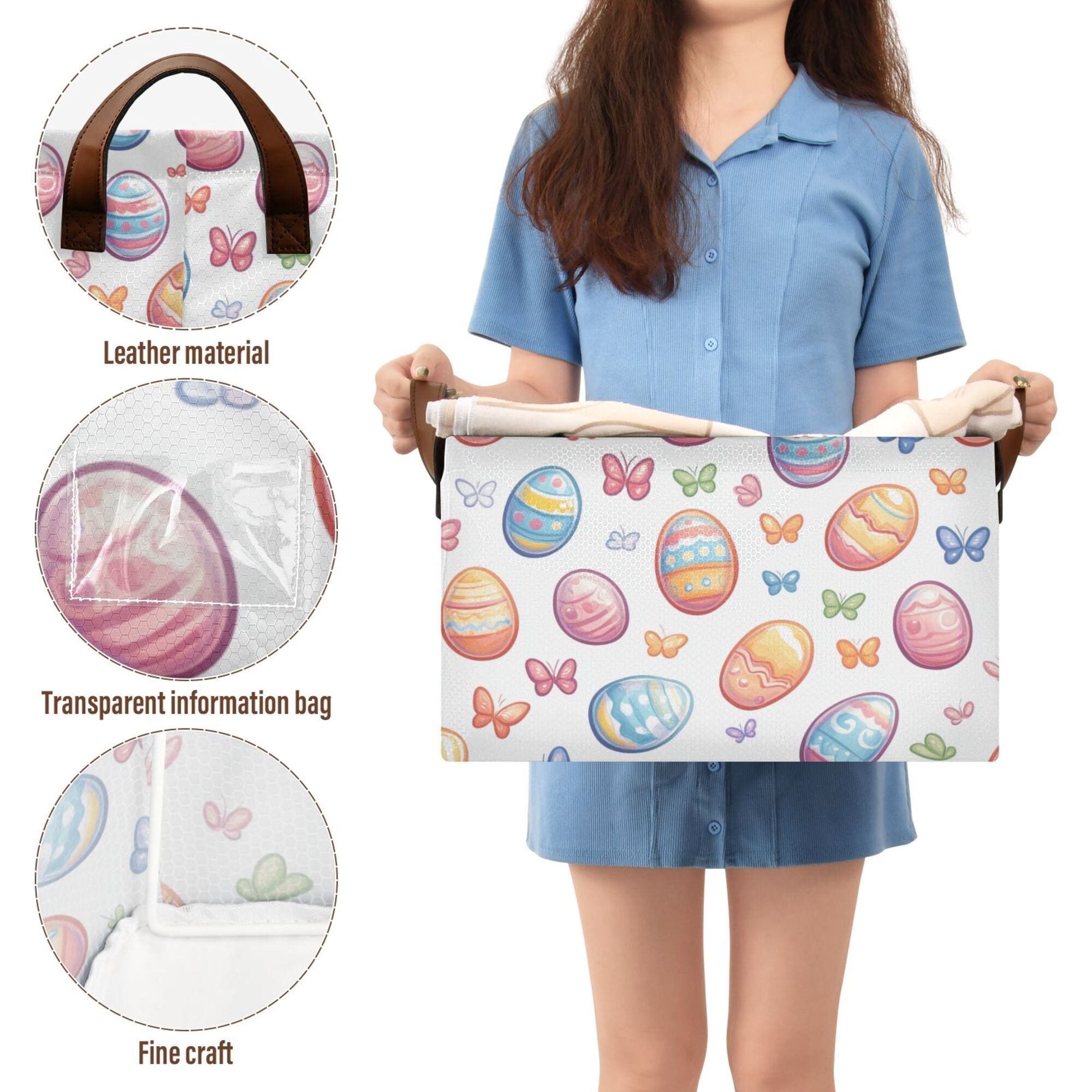 Yayeee Foldable Storage Basket for Shelves Waterproof Cloth Bins with Handles, Pastel Easter Pattern