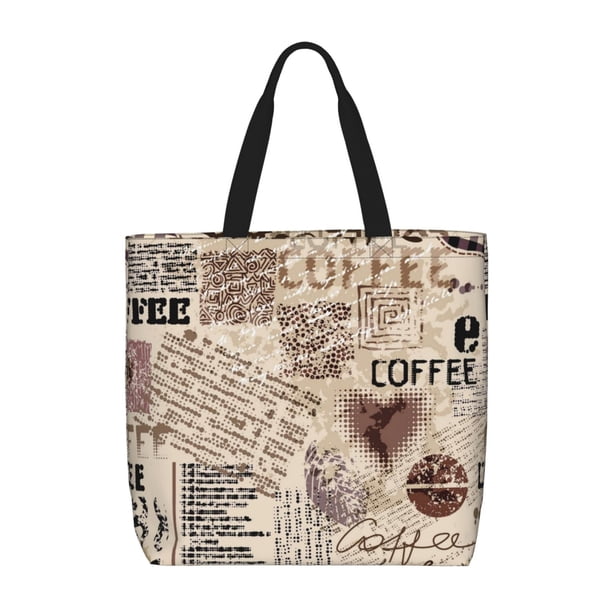 Balery Abstract Coffee Pattern With Letters Bolsa de Mano para Mujeres con Cremallera, Bolsa de Gimnasio con Compartimentos, Bolsa para Laptop, Bolsa para Trabajo