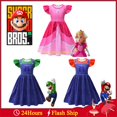 thumbnail image 2 of Disfraz De Cosplay Super Mario Princesa Melocotón Para Niñas Vestido De Manga Corta Rojo Verde Rosa Terno Halloween Navidad Fiesta Desgaste, 2 of 4