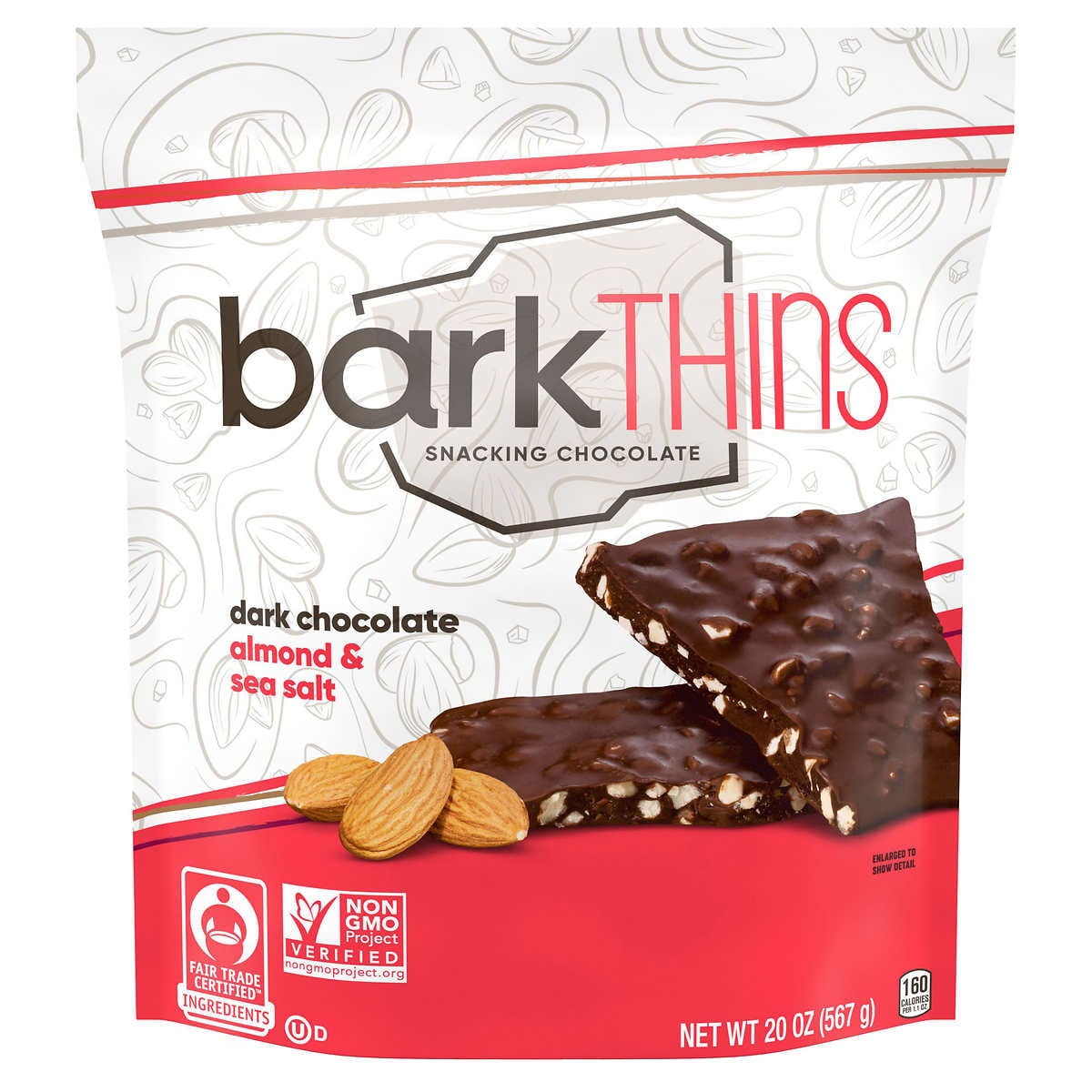 barkThins Snacking Chocolate, Dark Chocolate Almond With Sea Salt, 20 Ounce