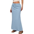 thumbnail image 7 of Yucgh Women's Solid Color Fishtail Split Skirt with Elastic Waist & Side Pockets, Swing Maxi Skirt, Casual Linen Blend Beach Skirt for Summer,Light Blue,M, 7 of 7