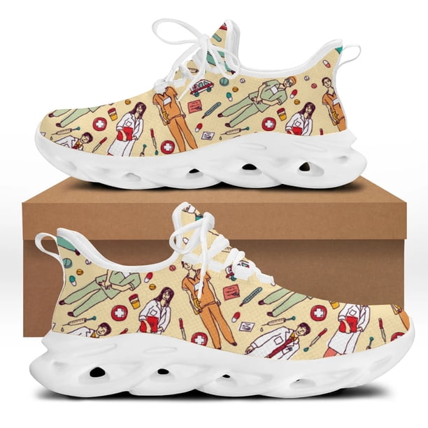 Zapatos vulcanizados con estampado médico clásico, zapatos planos de moda con diseño de médico de hospital para mujer, zapatillas cómodas y transpirables