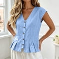 thumbnail image 4 of GERsome Women's Tank Tops V-Neck Pleated Button Down Sleeveless Loose Fit T-Shirts for Summer Casual Light Blue Size 2XL, 4 of 8