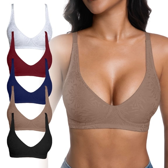 Women's Lingerie Lace Bra with Halter Neck,Sexy Deep V Plunge Wireless Bralette for Romantic Date Night,Size A-C Black Large