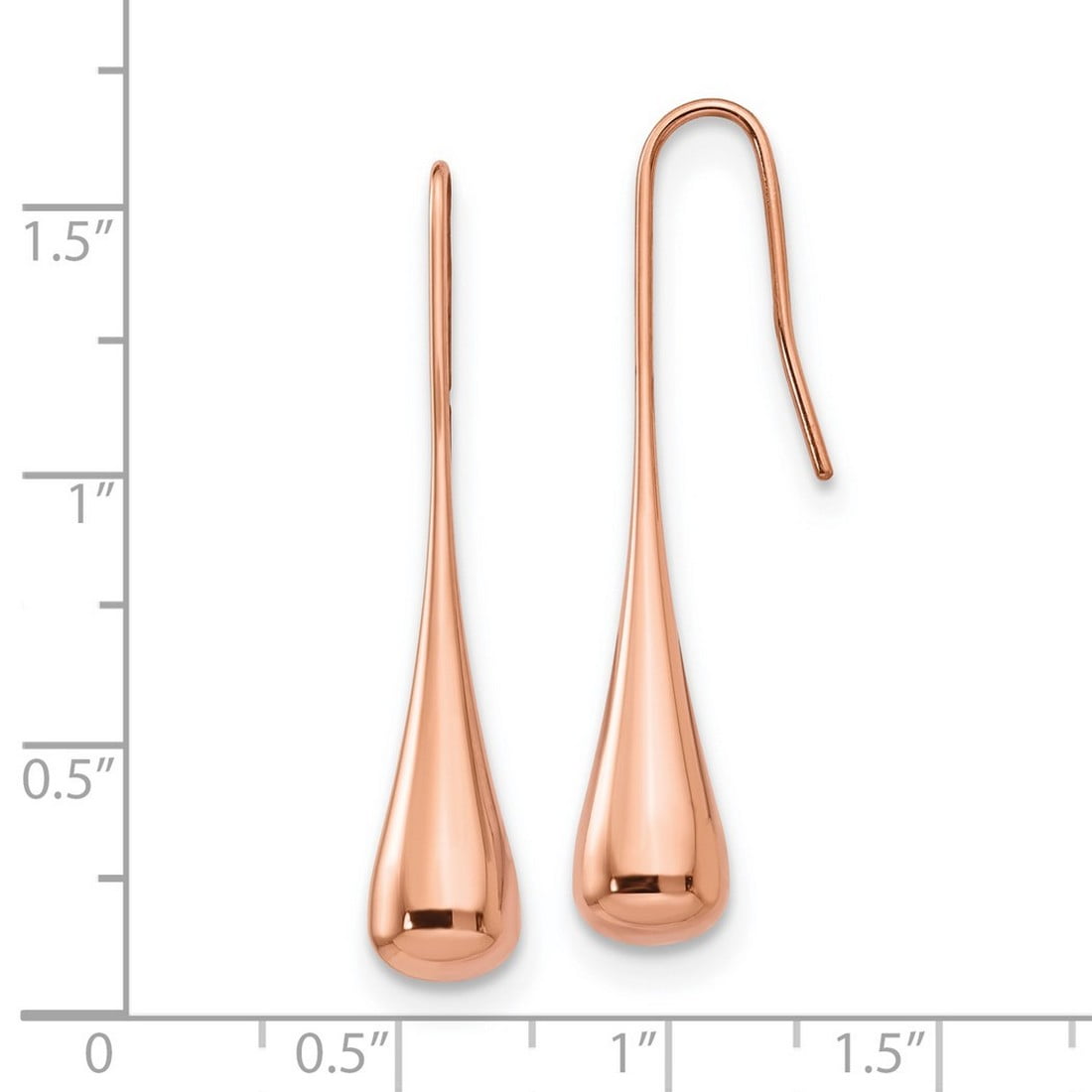 Stainless Steel Rose Gold Plated Polished Shepherd hook Long Drop Dangle Earrings 6x6mm Wide Dangle Earring for Women