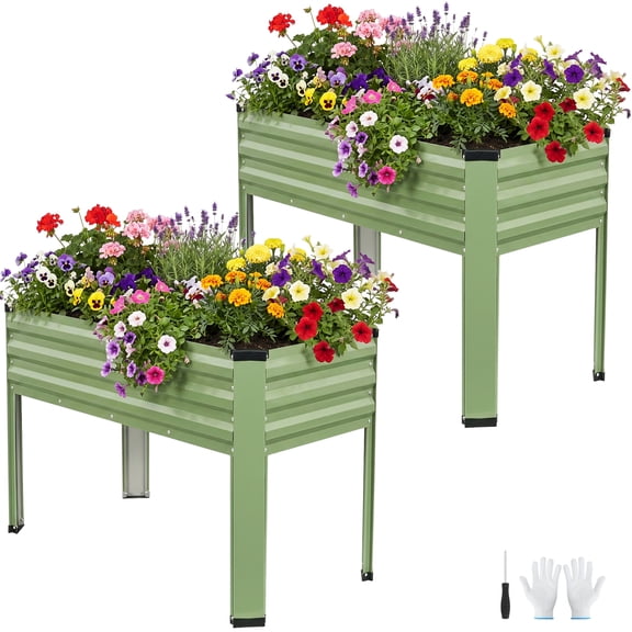 TECANA 2-Pack Galvanized Steel Raised Garden Bed with Legs, 4x2x2.64ft Outdoor Planter