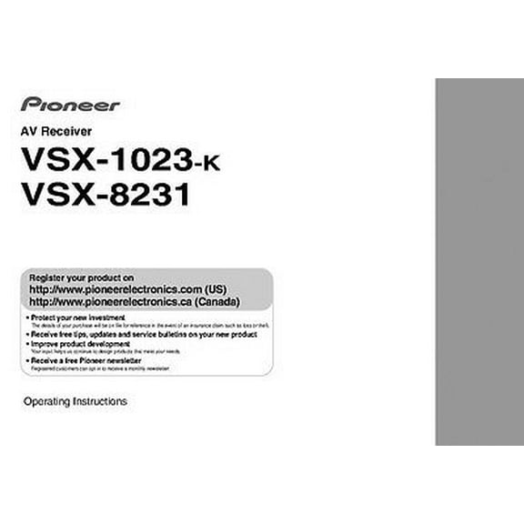 Instruction Manual ONLY for Pioneer VSX-8231 Receiver Owners Manual REPRINT