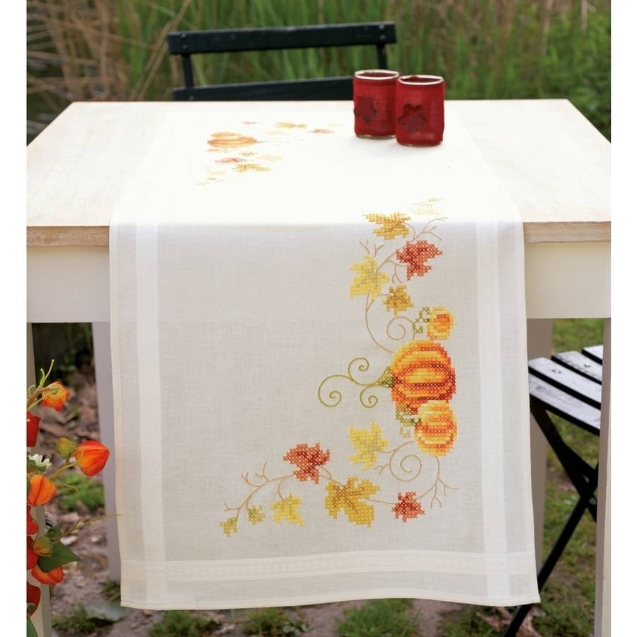 Vervaco Pumpkins Table Runner Stamped Cross Stitch Kit, 16" x 40