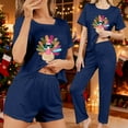 thumbnail image 2 of Levmjia Womens 3 Piece Pajama Set Short Sleeve Top Sleepwear With Pants and Shorts Thanksgiving Soft Casual Home Comfort Relaxing Nightwear Daily Wear, 2 of 8