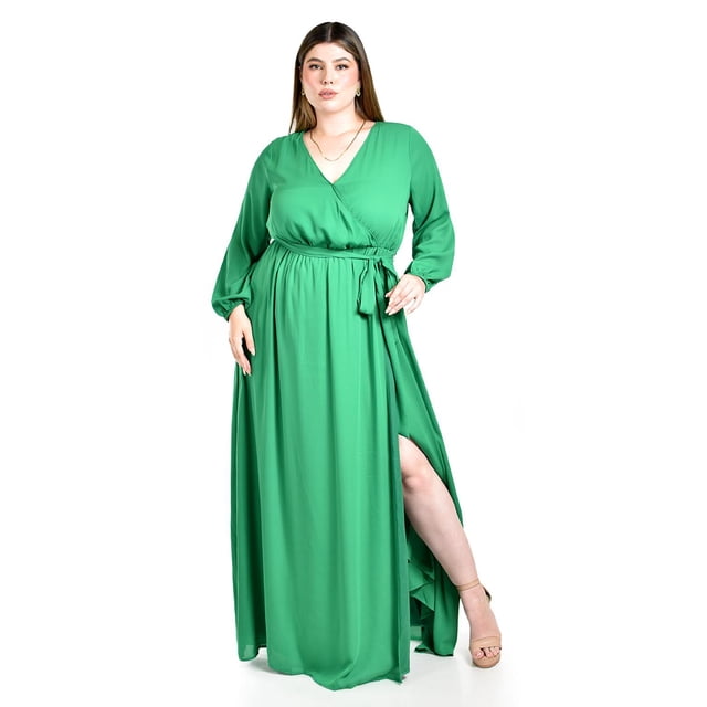 Vestido elegante de manga larga Roman Fashion /Tallas Extras, 2009 (Verde kelly) verde 42