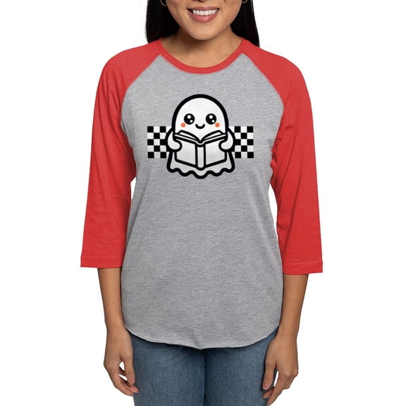 CafePress - Halloween Ghost Reading School Women's Baseball T Shirt - Womens Baseball Tee