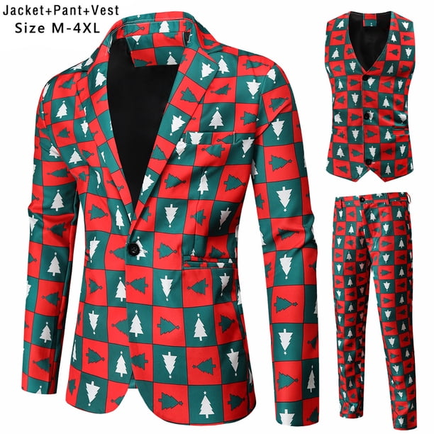 Conjunto de 3 piezas de traje con chaleco y pantalón con estampado digital navideño