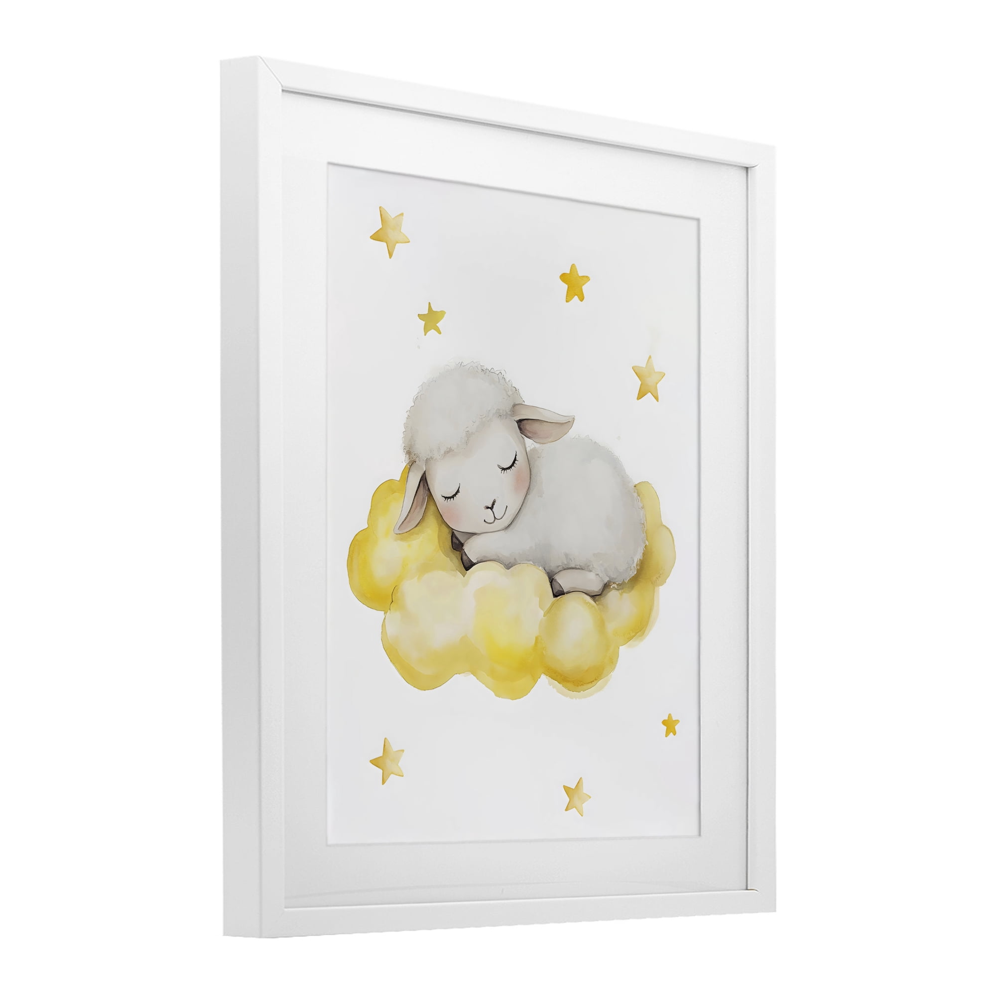 Stupell Industries Sleeping Sheep on Yellow Cloud White Framed Print Under Glass, design by LSR Design Studio