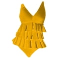 thumbnail image 6 of Women's One Piece Bikini Swimsuit Solid Color High Neck Ruffle Sexy with Removable Bra Pads No Underwire for Beach Vacation,Yellow,XL, 6 of 6