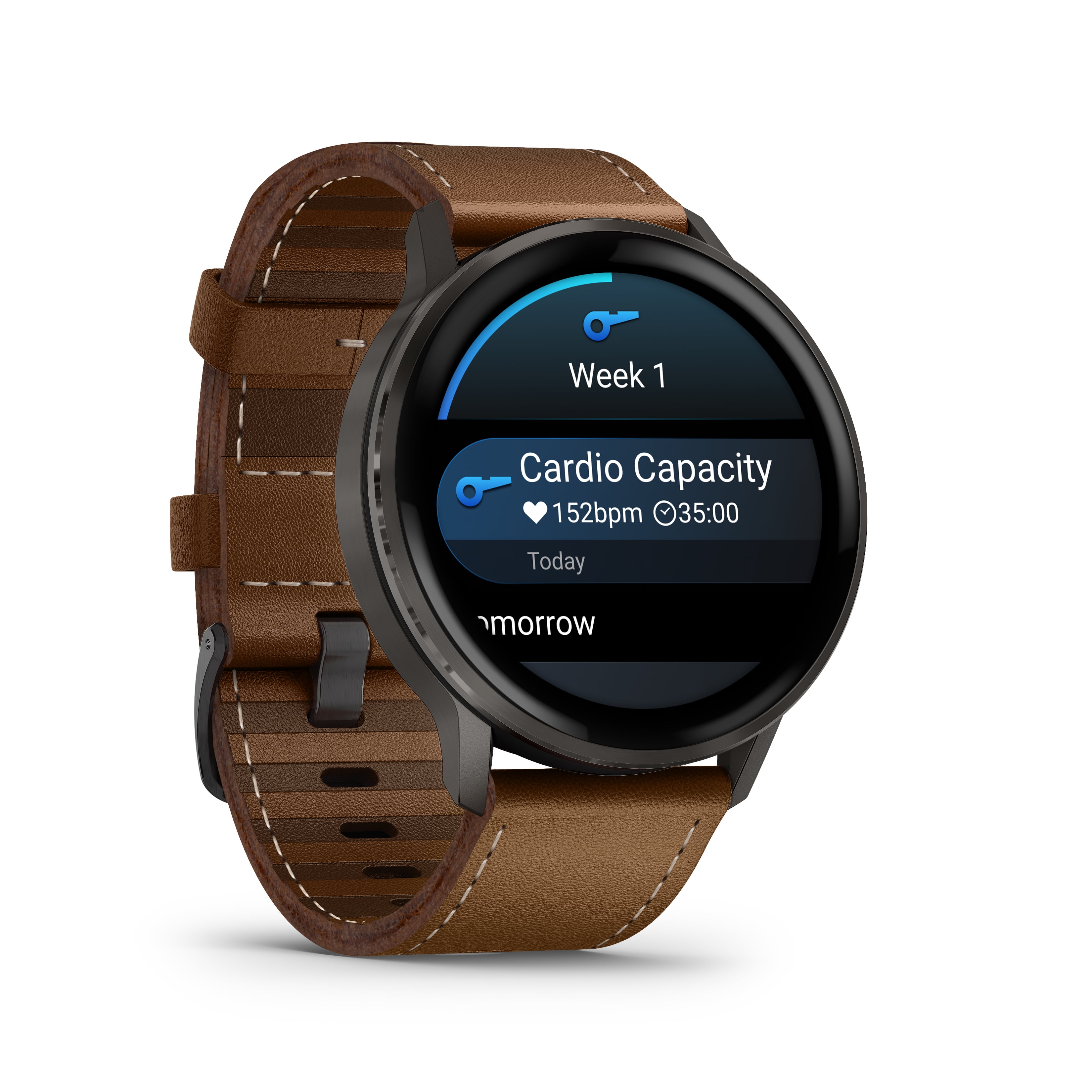 Garmin Venu 4 GPS Smartwatch - 45mm Slate with Black Silicone Band and Brown Leather Band