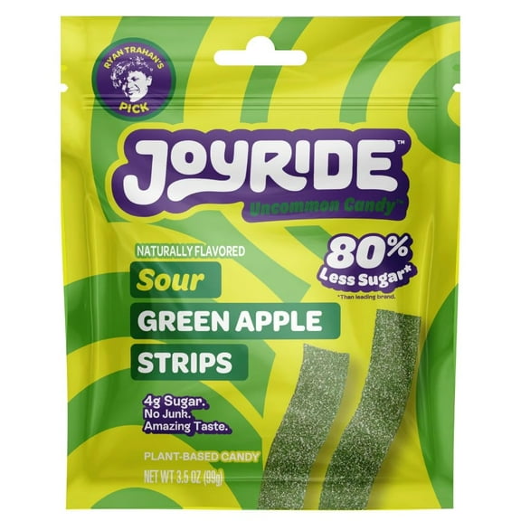 Joyride Sweets Candy Joyride MFF30 Sour Candy Strips - 3.5oz-Gummy Candy, Candy Strips, Sour Candy, 80% Less Sugar, Plant-Based, Vegan (Sour Green Apple)