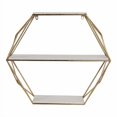 thumbnail image 2 of Sagebrook Home Metal / Wood 3 Tier Hexagon Wall Shelf, Gold, 2 of 4