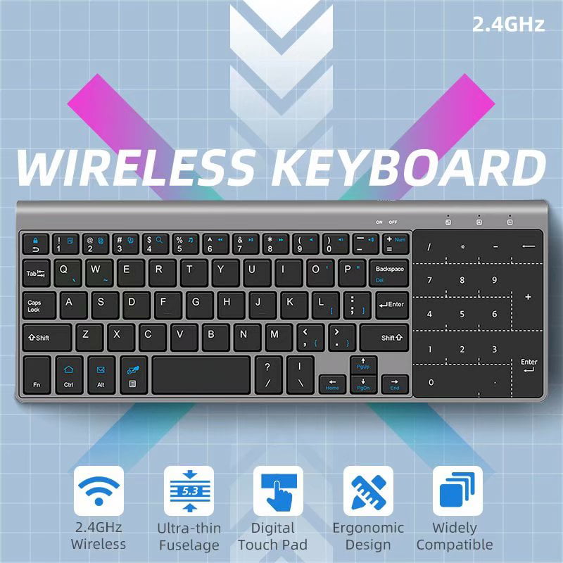 Ga wandelen pepermunt Stoffelijk overschot Ultra-Thin 2.4GHz USB Wireless Mini Keyboard with Number Touchpad Numeric  Keypad for Android Windows Tablet Desktop Laptop PC - Walmart.com