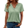 thumbnail image 2 of Women’s V-Neck T-Shirt Summer Loose Short Sleeve Tops Fashion Casual Versatile Basic Tee,Green,XXL, 2 of 9