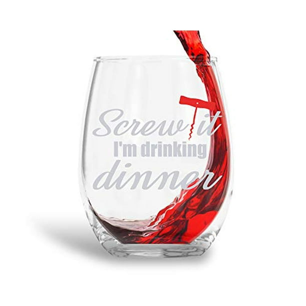 Screw It I'm Drinking Dinner Funny 15oz Crystal Stemless Wine Glass - Fun Wine Glasses with Sayings Gifts For Women, Her, Mom on Mother's Day Or Christmas Screw It I'm Drinking Dinner Funny 15oz Crystal Stemless Wine Glass - Fun Wine Glasses with Sayings Gifts For Women, Her, Mom on Mother's Day Or Christmas