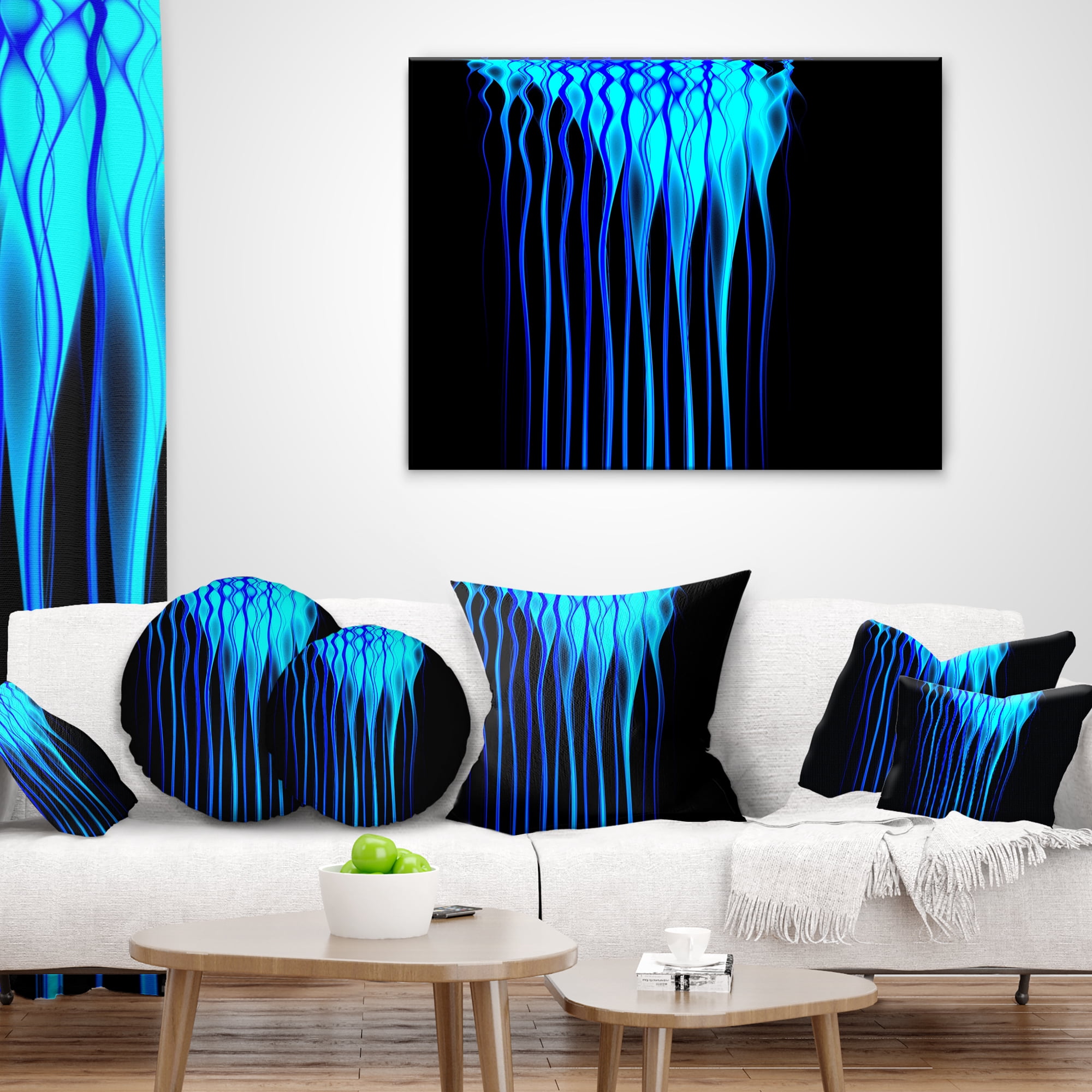 Designart Blue Flames Fractal Pattern - Abstract Throw Pillow - 18x18