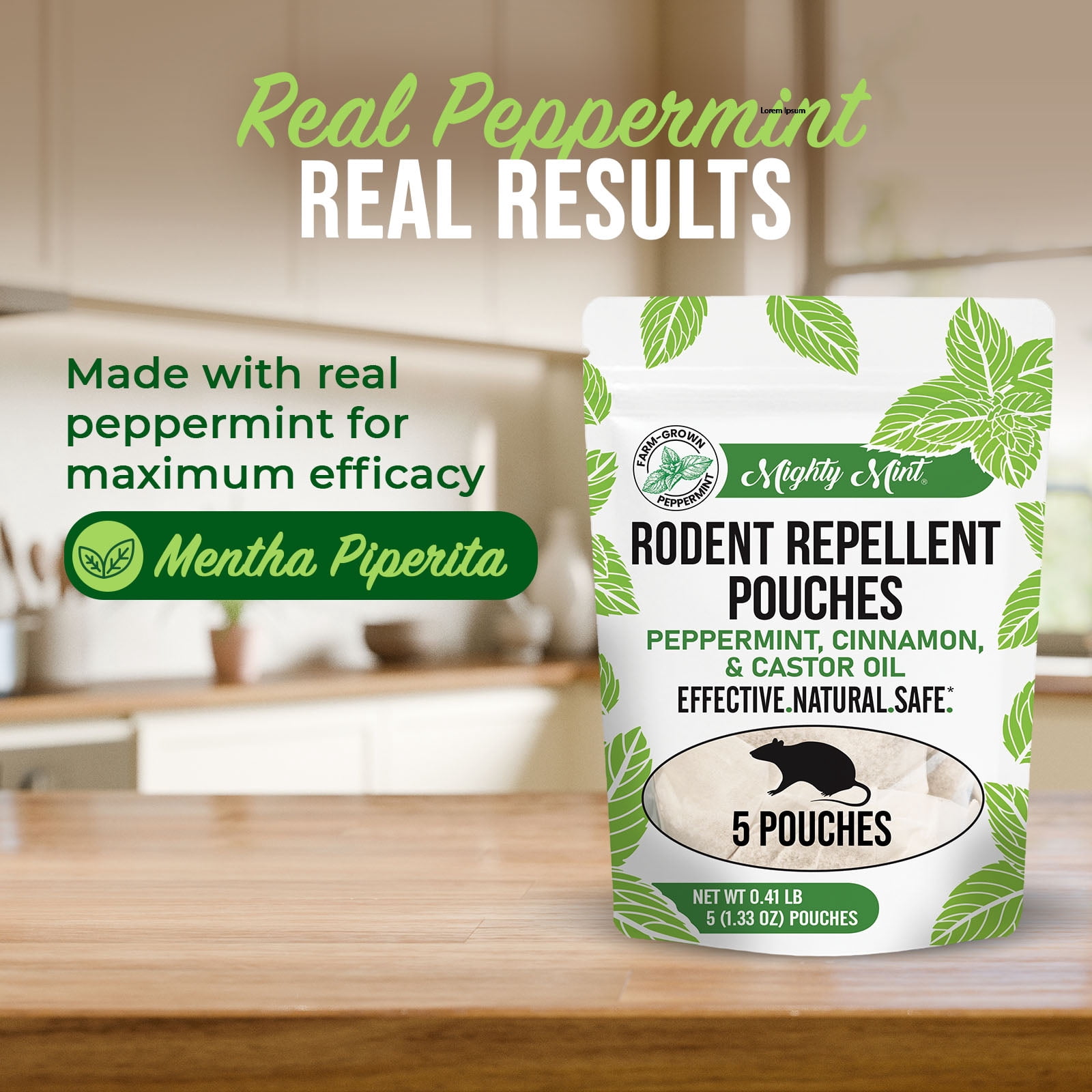 Mighty Mint Rodent Repellent/Deterrent Pouches, Peppermint, Cinnamon & Castor Oil, 5 CT