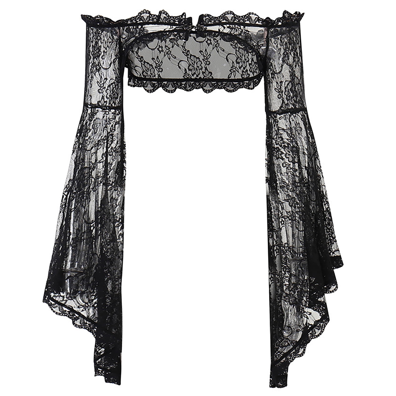 Boléro Gothique Steampunk En Dentelle - Manches Trompette, Col Droit, Strass - Pour Cosplay, Soirée, Halloween, Robe Sans Manches