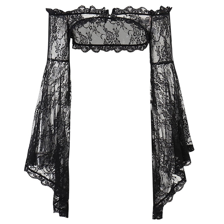 YONGHS Women's Long Sleeve Steampunk Lace Crop Top See-Through
