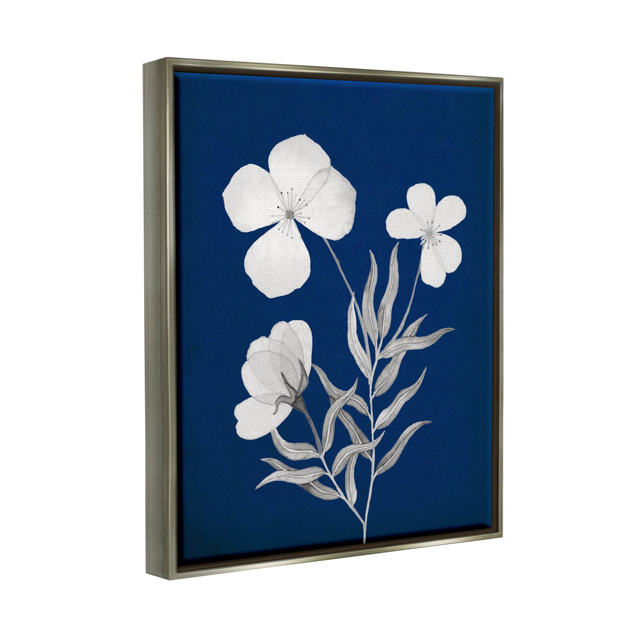Stupell Industries Modern White Flower Petals Graphic Art Luster Gray Floating Framed Canvas Print Wall Art, Design by Kourtni Gunn